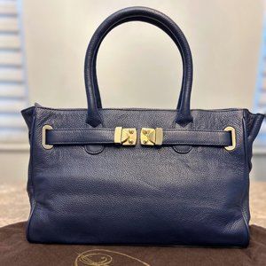 NWT Onna Ehrlich Women's Leather Maya Tote Bag Navy Blue